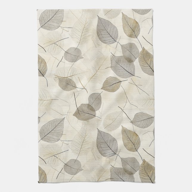 Rustic Pressed Leaves with Warm Earth Palette Tea Towel (Vertical)