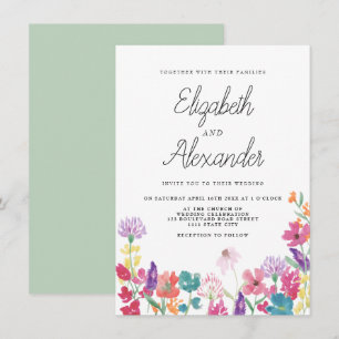 Rustic pressed wild flowers backyard wedding invitation