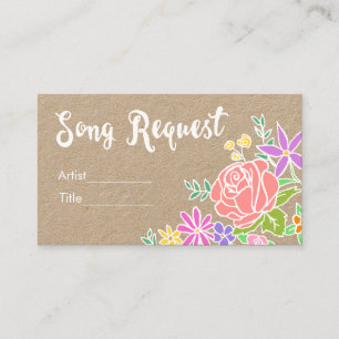 Rustic pretty floral song request wedding card