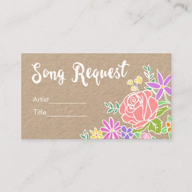 Rustic pretty floral song request wedding card (Front)
