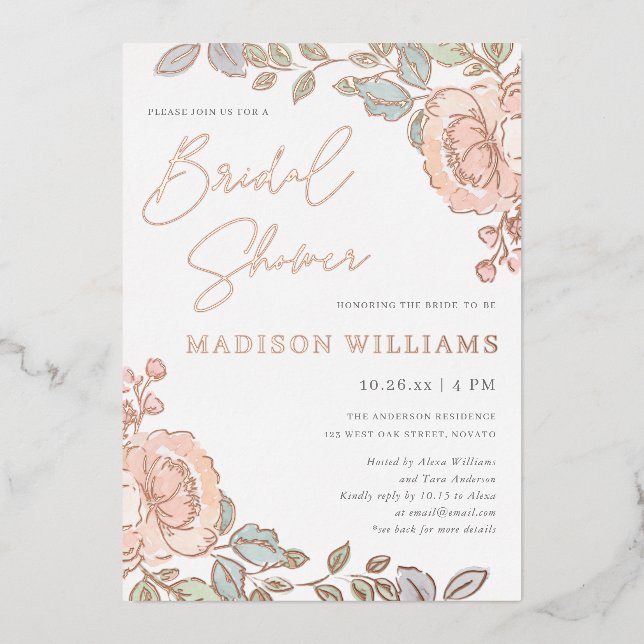 Rustic Pretty Watercolor Floral Bridal Shower  (Front)