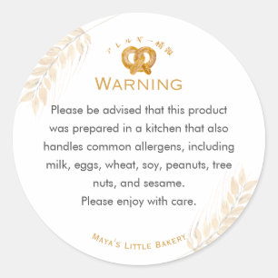 Rustic Pretzel Wheat Allergy Warning Classic Round Sticker