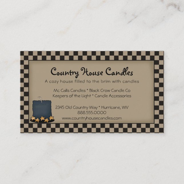 Rustic Primitive Candle Checked Business Card  (Front)