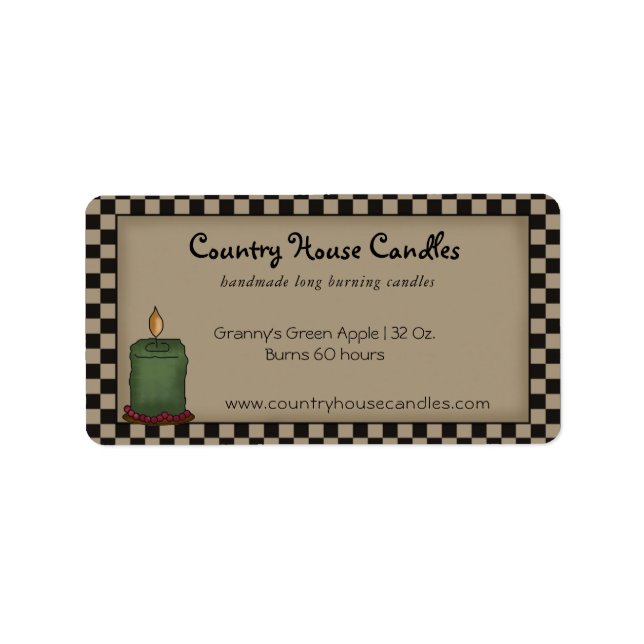 Rustic Primitive Candle Checked Country Candle  Label (Front)