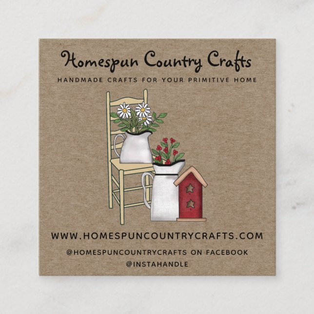 RUSTIC PRIMITIVE COUNTRY BUSINESS CARD ON KRAFT (Front)