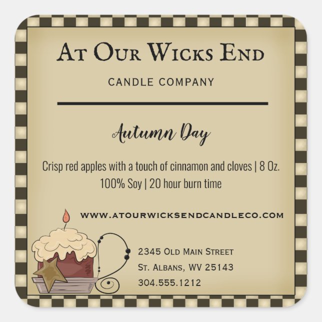 Rustic Primitive Country Candle Product Labels  (Front)