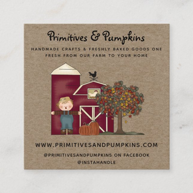 Rustic Primitive Country Fall Business Card  (Front)