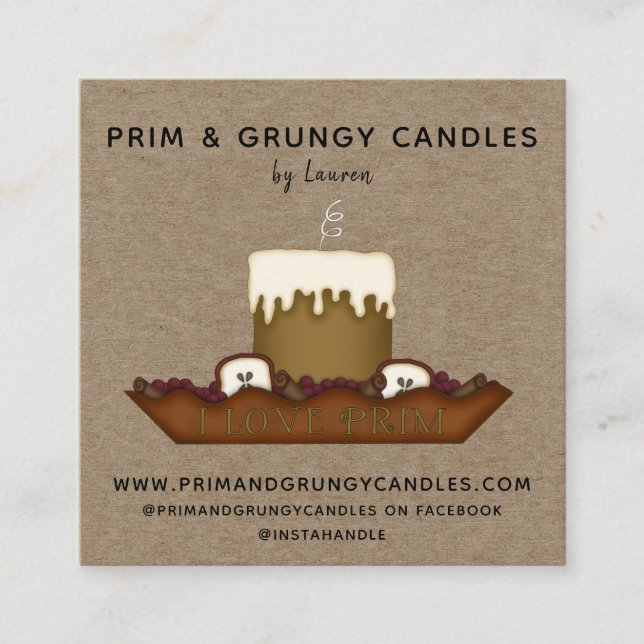 RUSTIC PRIMITIVE COUNTRY GRUBBY CANDLE SQUARE BUSINESS CARD (Front)