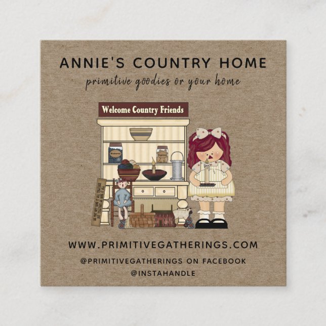 RUSTIC PRIMITIVE COUNTRY KRAFT SQUARE BUSINESS CARD (Front)