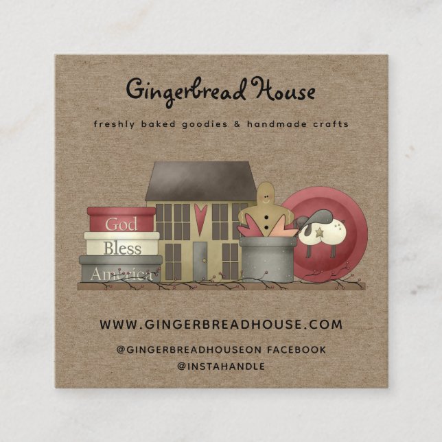 Rustic Primitive Country Kraft  Square Business Card (Front)