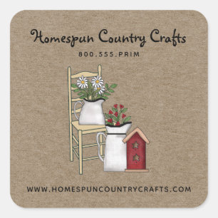 Rustic Primitive Country Kraft  Square  Sticker