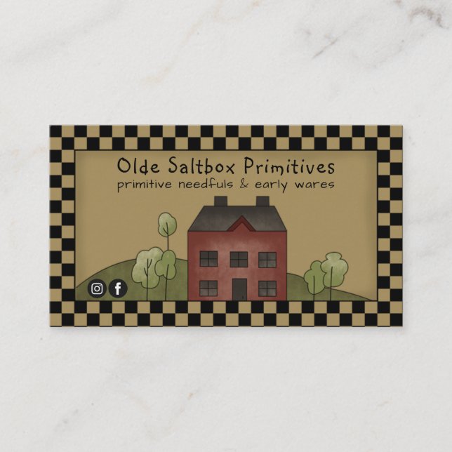 Rustic Primitive Country Saltbox House  Business Card (Front)