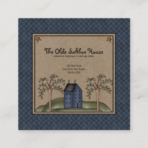 Rustic Primitive Country Saltbox House on Kraft Square Business Card