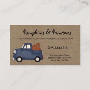 Rustic Primitive Harvest Truck with Pumpkins Kraft Business Card