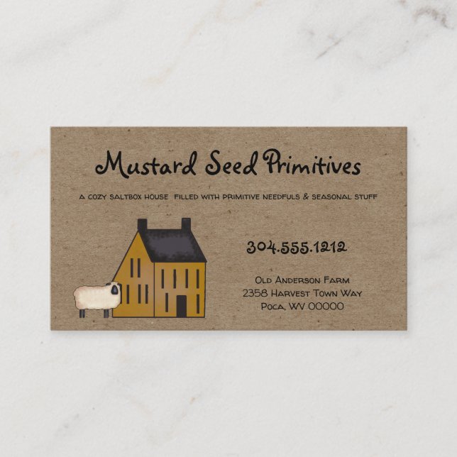Rustic Primitive Saltbox House & Sheep Country Business Card (Front)