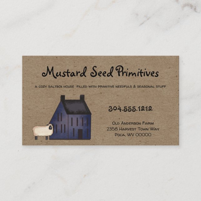 Rustic Primitive Saltbox House & Sheep Country Business Card (Front)