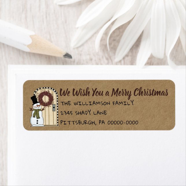 Rustic Primitive Snowman Kraft Return Address (Insitu)