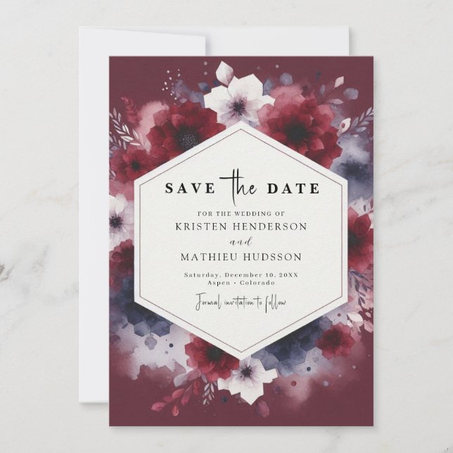  Rustic Printable Burgundy Save The Date (Front)