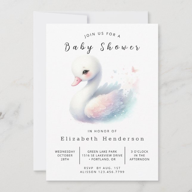 Rustic Printable Swan Baby Shower Invitation (Front)