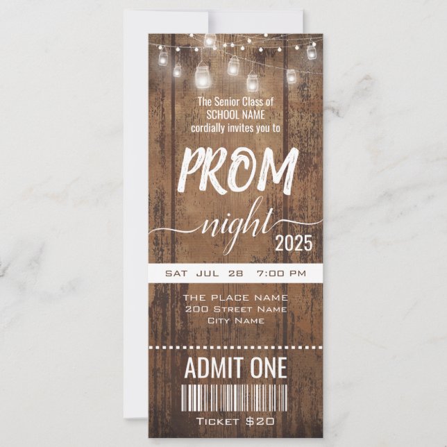 Rustic Prom Night Party Ticket Invitation (Front)
