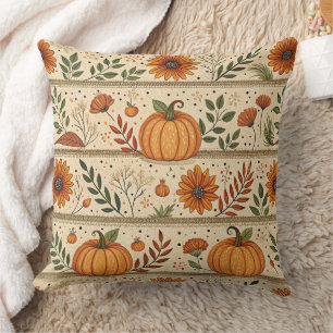 Rustic Pumpkin and Chrysanthemum Autumn Pattern 2 Cushion