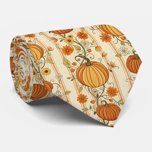 Rustic Pumpkin and Fall Foliage Pattern (6) Tie (Rolled)