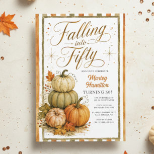 Rustic Pumpkin and Leaves Fall 50th Birthday Invitation