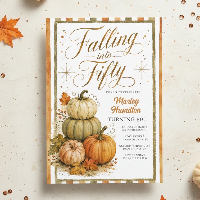 Rustic Pumpkin and Leaves Fall 50th Birthday  Invitation (Creator Uploaded)