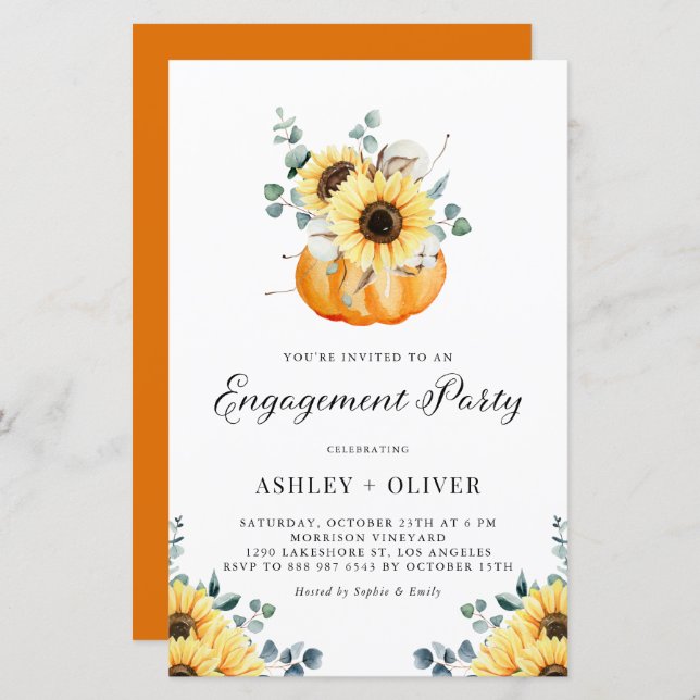 Rustic Pumpkin and Sunflower Engagement Invitation (Front/Back)