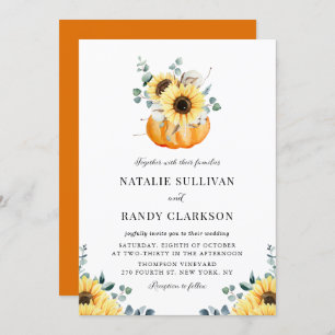 Rustic Pumpkin and Sunflowers Fall Wedding Invitation