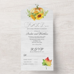 Rustic Pumpkin and Sunflowers Wedding All In One Invitation