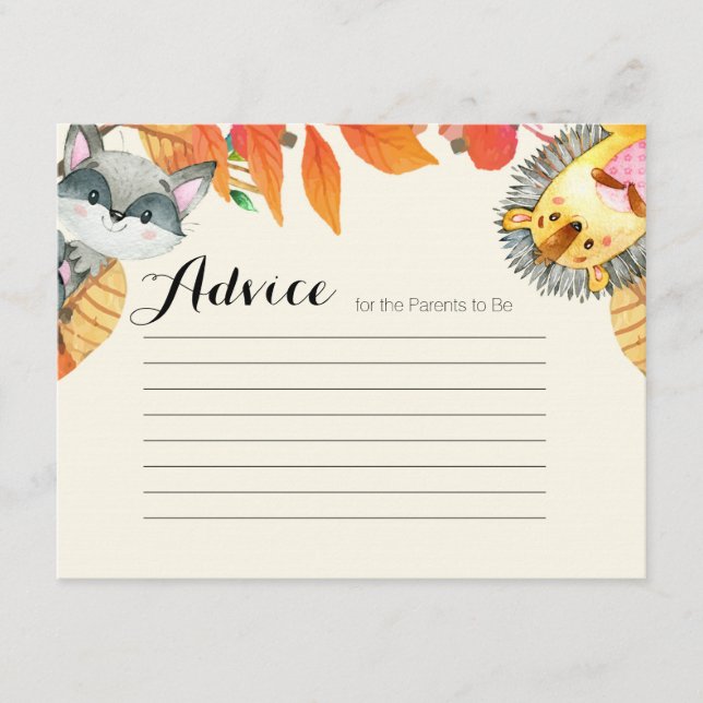 Rustic Pumpkin Animal Advice Card Baby Shower (Front)