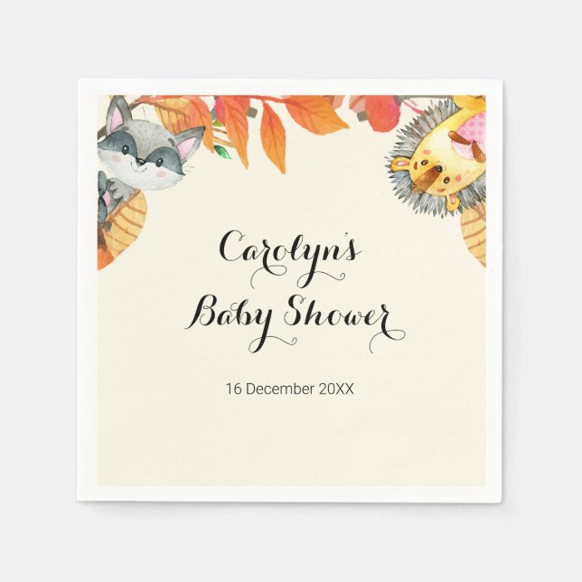 Rustic pumpkin Animal Baby Shower Napkin (Front)