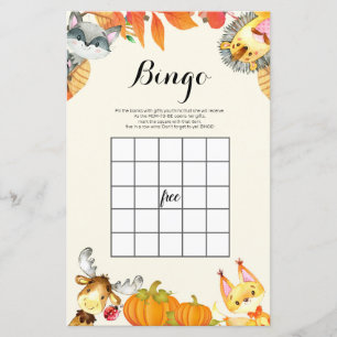 Rustic Pumpkin Animal Watercolor Bingo Game
