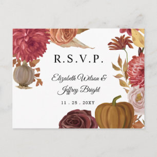 Rustic Pumpkin Autumn Fall Wedding RSVP Invitation Postcard