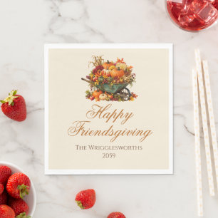 Rustic Pumpkin Autumn Leaves Friendsgiving Dinner Napkin