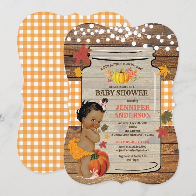 Rustic Pumpkin baby girl shower invitation wood (Front/Back)