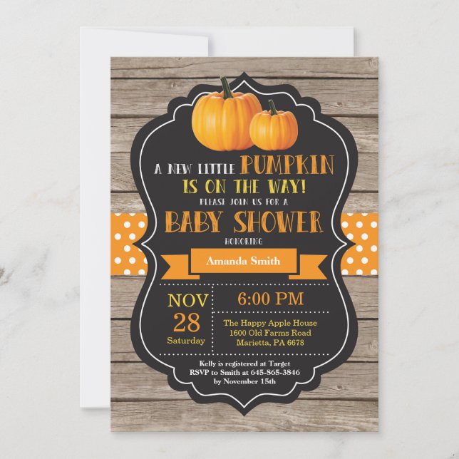 Rustic Pumpkin Baby Shower Invitation Card Wood (Front)