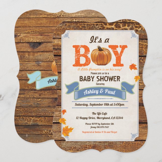 Rustic pumpkin baby shower invitation retro wood (Front/Back)