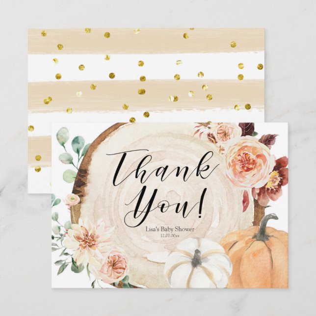 Rustic Pumpkin Baby Shower Thank You Card (Front/Back)