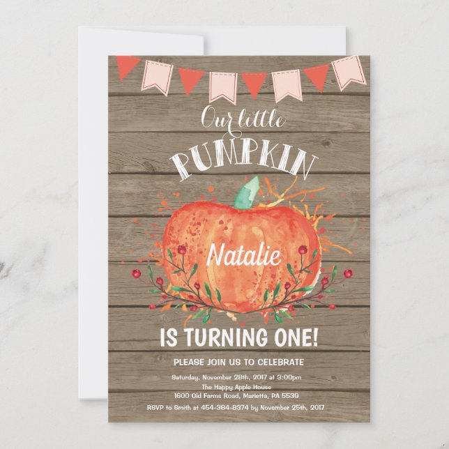 Rustic Pumpkin Birthday Invitation Pink (Front)