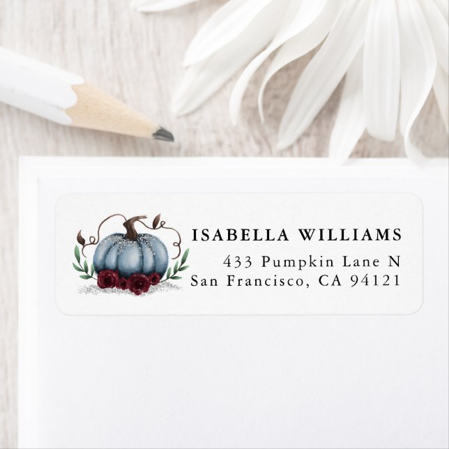 Rustic Pumpkin Blue Silver Return Address (Insitu)