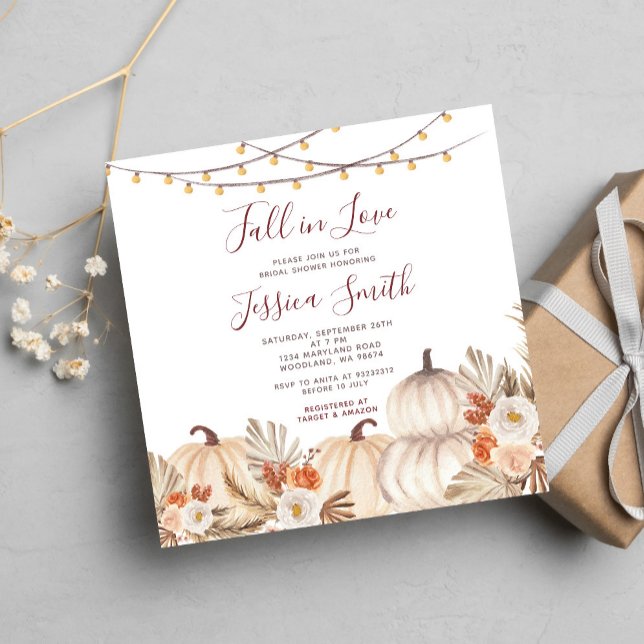 Rustic Pumpkin Boho Fall in Love Bridal Shower Invitation (Creator Uploaded)