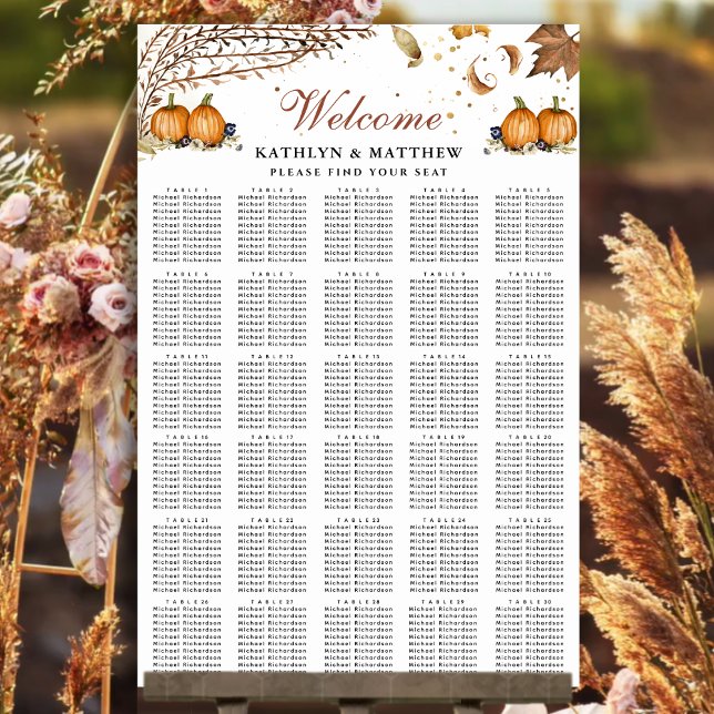 Rustic Pumpkin Botanical Wedding 30 Table Seating Poster (Creator Uploaded)