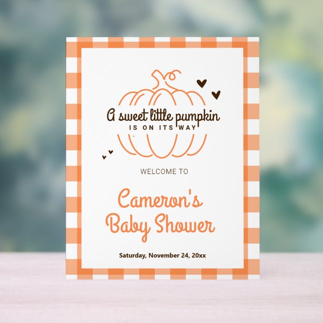  Rustic Pumpkin Boy and Girl Baby Shower Welcome Acrylic Sign (Neutral)