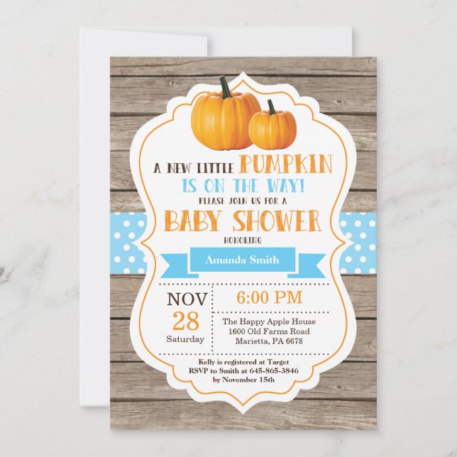 Rustic Pumpkin Boy Baby Shower Invitation Card (Front)