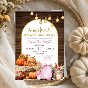 Rustic Pumpkin Brews & Diapers Girl Baby Shower Invitation