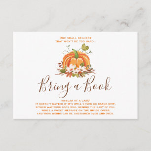 Rustic Pumpkin Bring a book Fall Autumn Shower Enclosure Card