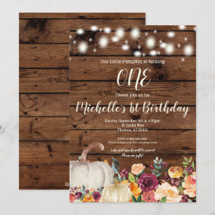 Rustic Pumpkin Burgundy Gold Girl First Birthday Invitation