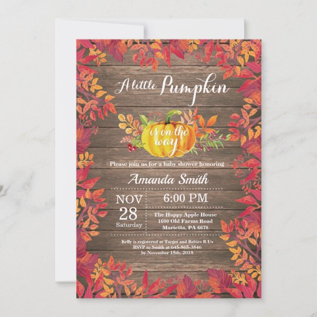 Rustic Pumpkin Fall Baby Shower Invitation (Front)